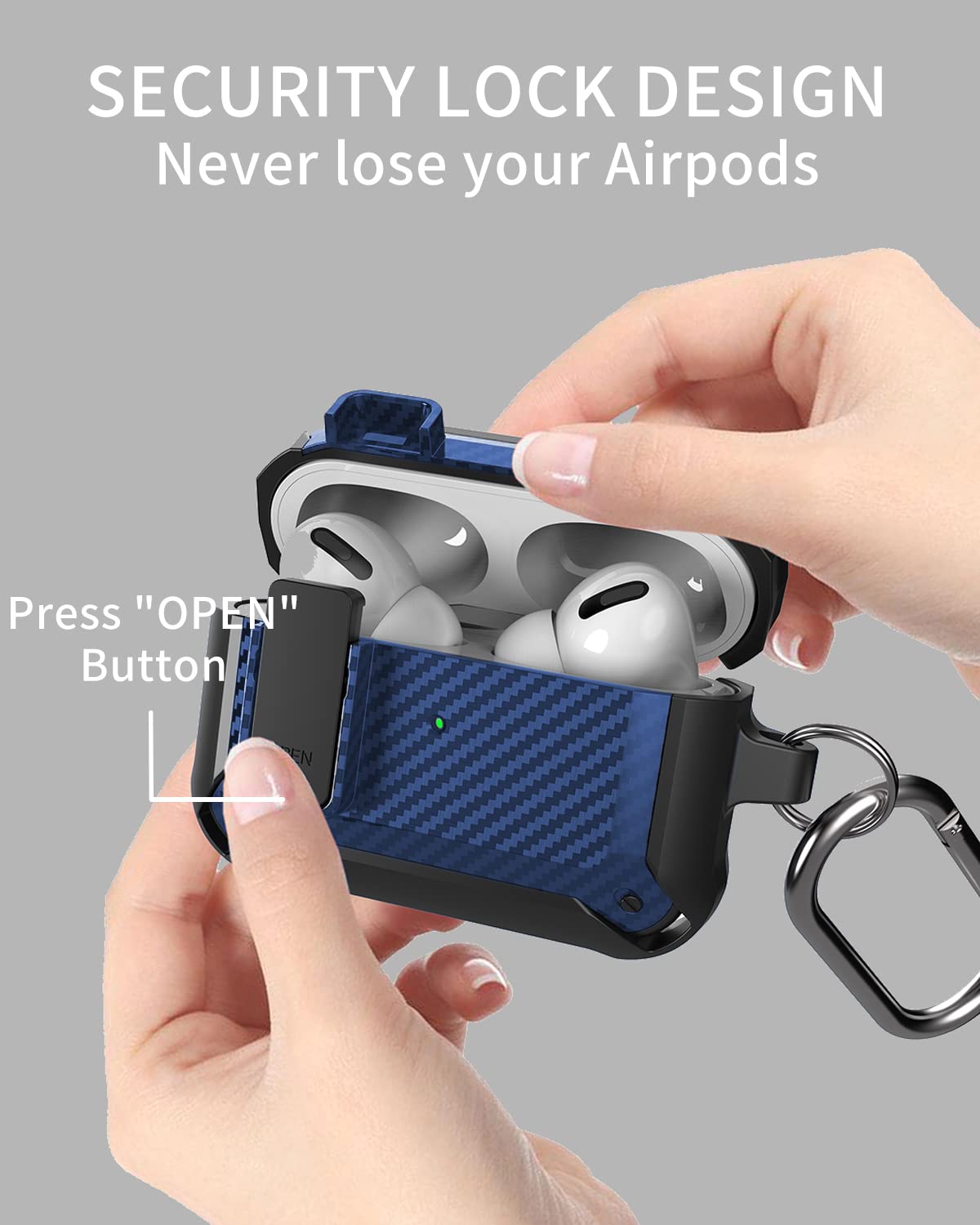 Olytop Olytop Rugged Locking Case Cover for Airpods Pro 2nd Gen Shockproof Armor Skin Black Blue 2019 2022 2023 - View 3 of 8