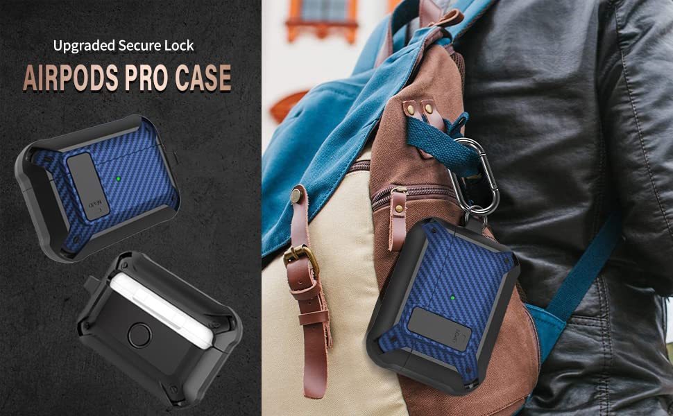 Olytop Olytop Rugged Locking Case Cover for Airpods Pro 2nd Gen Shockproof Armor Skin Black Blue 2019 2022 2023 - View 6 of 8