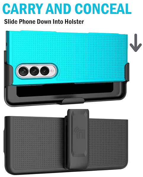 Nakedcellphone Galaxy Z Fold 3 Case with Clip & Holster - Slim Hard Cover, Grid Texture, Teal Aqua Mint - Perfect for Samsung Z Fold3 (SM-F926) - View 7 of 11