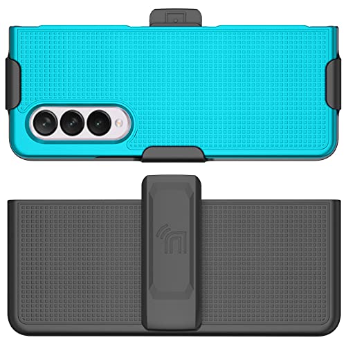 Nakedcellphone Galaxy Z Fold 3 Case with Clip & Holster - Slim Hard Cover, Grid Texture, Teal Aqua Mint - Perfect for Samsung Z Fold3 (SM-F926) - View 10 of 11