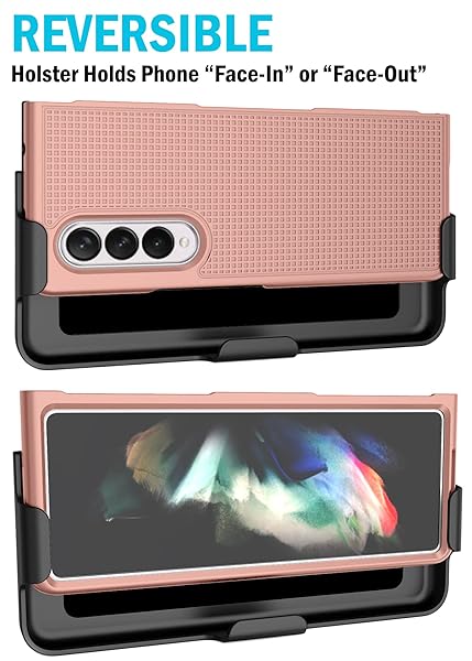 Nakedcellphone Galaxy Z Fold 3 Case with Clip & Holster - Slim Hard Cover in Rose Gold Blush Pink | Nakedcellphone Grid Texture Combo - View 5 of 11
