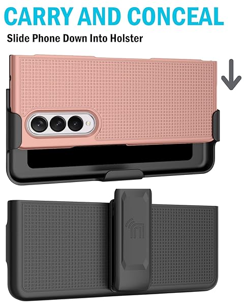 Nakedcellphone Galaxy Z Fold 3 Case with Clip & Holster - Slim Hard Cover in Rose Gold Blush Pink | Nakedcellphone Grid Texture Combo - View 7 of 11