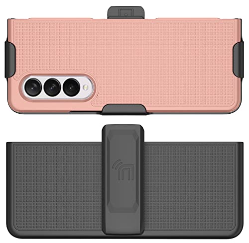 Nakedcellphone Galaxy Z Fold 3 Case with Clip & Holster - Slim Hard Cover in Rose Gold Blush Pink | Nakedcellphone Grid Texture Combo - View 10 of 11