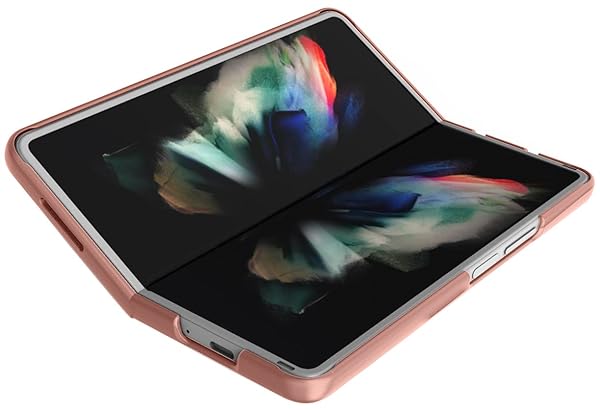 Nakedcellphone Galaxy Z Fold 3 Case with Clip & Holster - Slim Hard Cover in Rose Gold Blush Pink | Nakedcellphone Grid Texture Combo - View 11 of 11