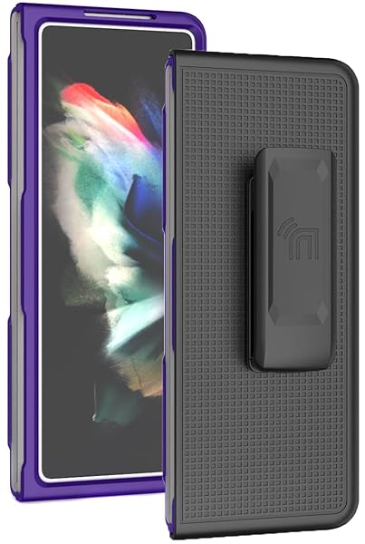 Nakedcellphone Galaxy Z Fold 3 Case with Clip & Holster - Slim Hard Cover & Stand Combo in Purple | Nakedcellphone - View 4 of 11