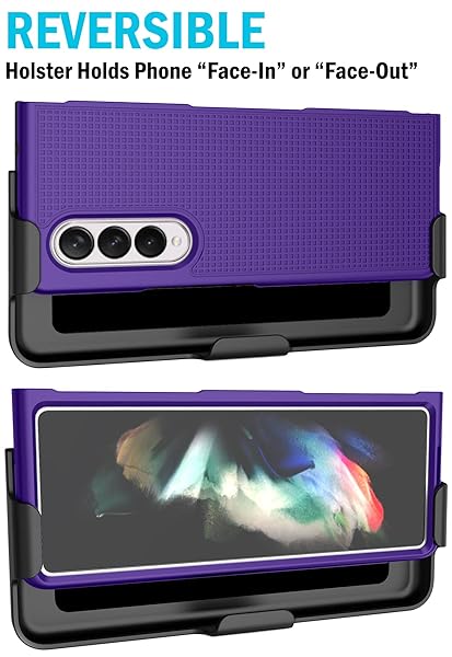 Nakedcellphone Galaxy Z Fold 3 Case with Clip & Holster - Slim Hard Cover & Stand Combo in Purple | Nakedcellphone - View 5 of 11