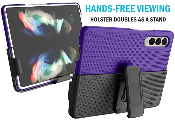 Nakedcellphone Galaxy Z Fold 3 Case with Clip & Holster - Slim Hard Cover & Stand Combo in Purple | Nakedcellphone - View 6 of 11