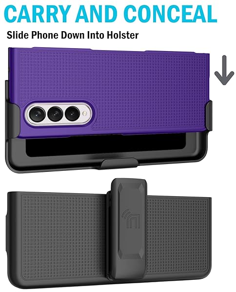 Nakedcellphone Galaxy Z Fold 3 Case with Clip & Holster - Slim Hard Cover & Stand Combo in Purple | Nakedcellphone - View 7 of 11
