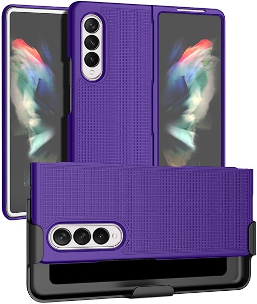 Nakedcellphone Galaxy Z Fold 3 Case with Clip & Holster - Slim Hard Cover & Stand Combo in Purple | Nakedcellphone - View 3 of 11