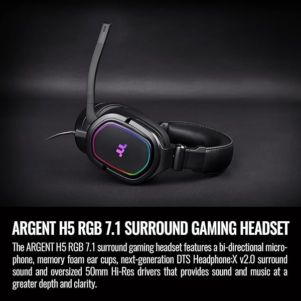 Thermaltake Thermaltake Argent H5 RGB 7.1 Gaming Headset: Hi-Res 50mm Drivers for PC, Xbox, PS4, Mac & More - View 4 of 10