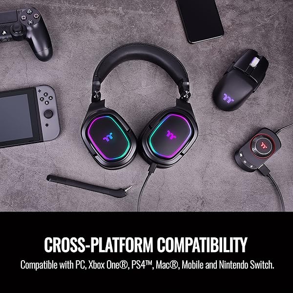 Thermaltake Thermaltake Argent H5 RGB 7.1 Gaming Headset: Hi-Res 50mm Drivers for PC, Xbox, PS4, Mac & More - View 8 of 10