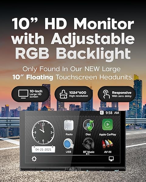 Power Acoustik "Power Acoustik CPAA-70D10F: 10.6" Car Stereo with Apple CarPlay, Android Auto, Bluetooth & More" - View 5 of 8