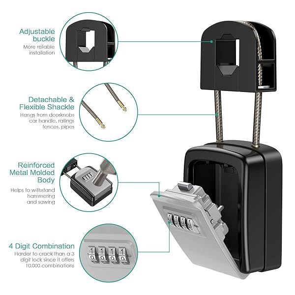 ORIA ORIA Key Lock Box Resettable 4 Digit Combination Waterproof Key Safe for Home Warehouse Indoor Outdoor Storage - View 7 of 10