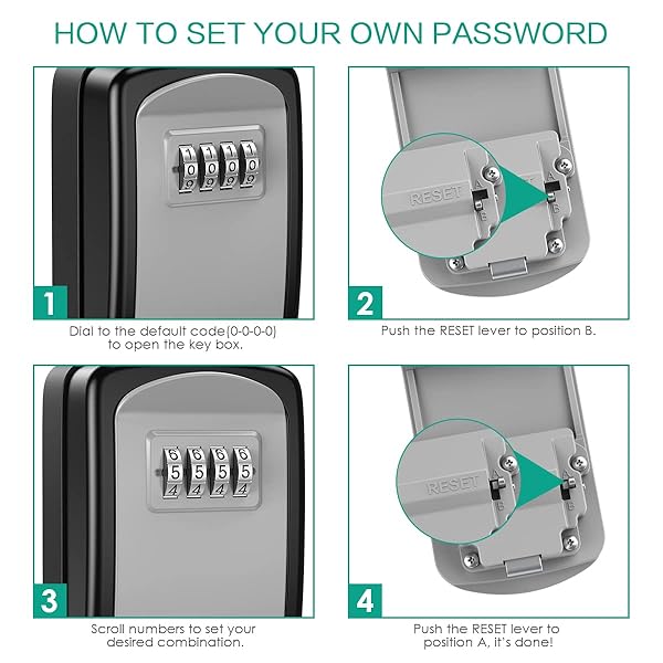 ORIA ORIA Key Lock Box Resettable 4 Digit Combination Waterproof Key Safe for Home Warehouse Indoor Outdoor Storage - View 8 of 10