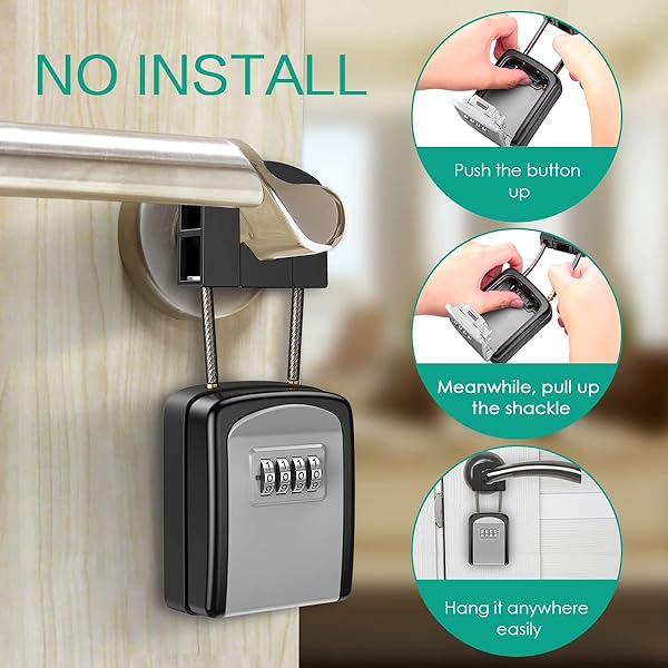 ORIA ORIA Key Lock Box Resettable 4 Digit Combination Waterproof Key Safe for Home Warehouse Indoor Outdoor Storage - View 9 of 10