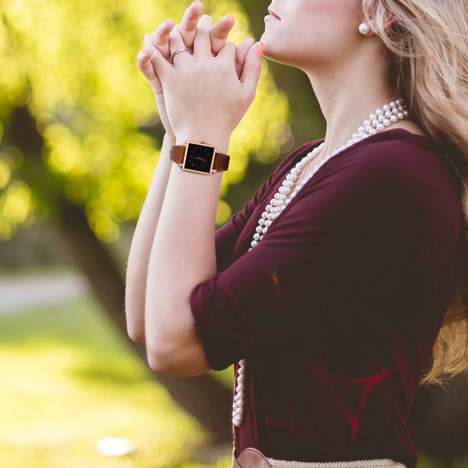 WOCCI WOCCI 8mm Elegant Genuine Leather Watch Band with Rose Gold Buckle in Caramel Brown Replacement Strap - View 5 of 9