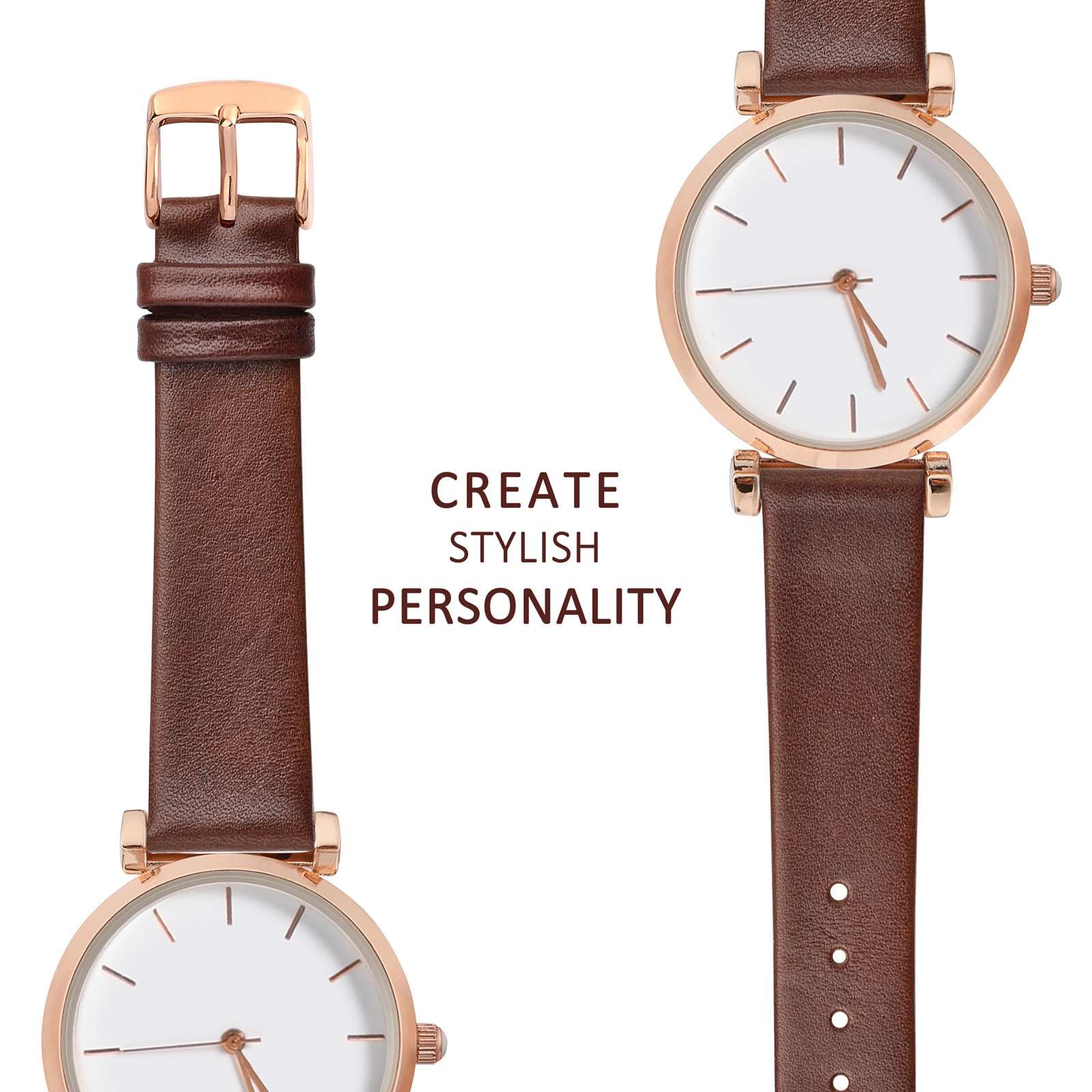 WOCCI WOCCI 8mm Elegant Genuine Leather Watch Band with Rose Gold Buckle in Caramel Brown Replacement Strap - View 8 of 9