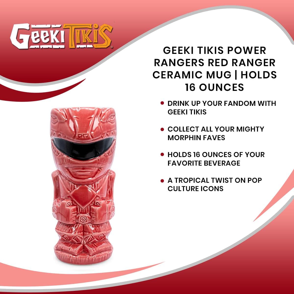 Power Rangers Power Rangers Geeki Tikis Red Ranger Ceramic Mug 16 Ounces Tropical Drinkware for Home Barware Gifts and Collectibles - View 7 of 7
