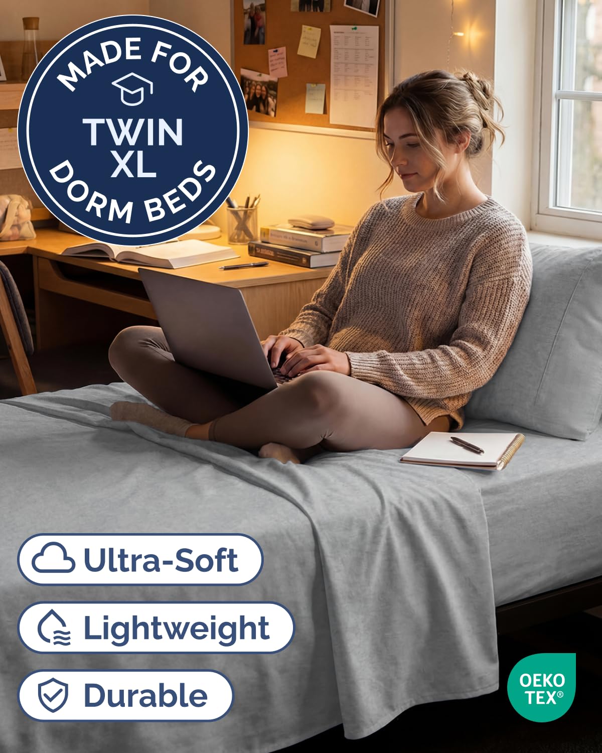 CGK Unlimited Twin XL 3 Piece Sheet Set Breathable Cooling Bed Sheets Hotel Luxury Bedding Deep Pockets Easy Fit Wrinkle Free Oeko-Tex Grey Heathered - View 2 of 8