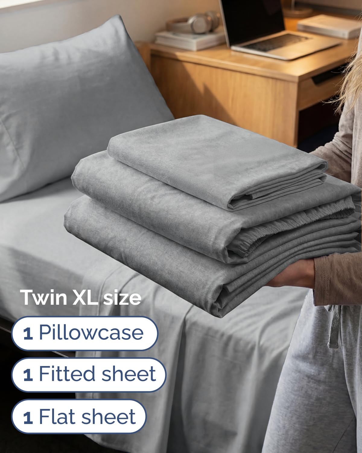 CGK Unlimited Twin XL 3 Piece Sheet Set Breathable Cooling Bed Sheets Hotel Luxury Bedding Deep Pockets Easy Fit Wrinkle Free Oeko-Tex Grey Heathered - View 3 of 8