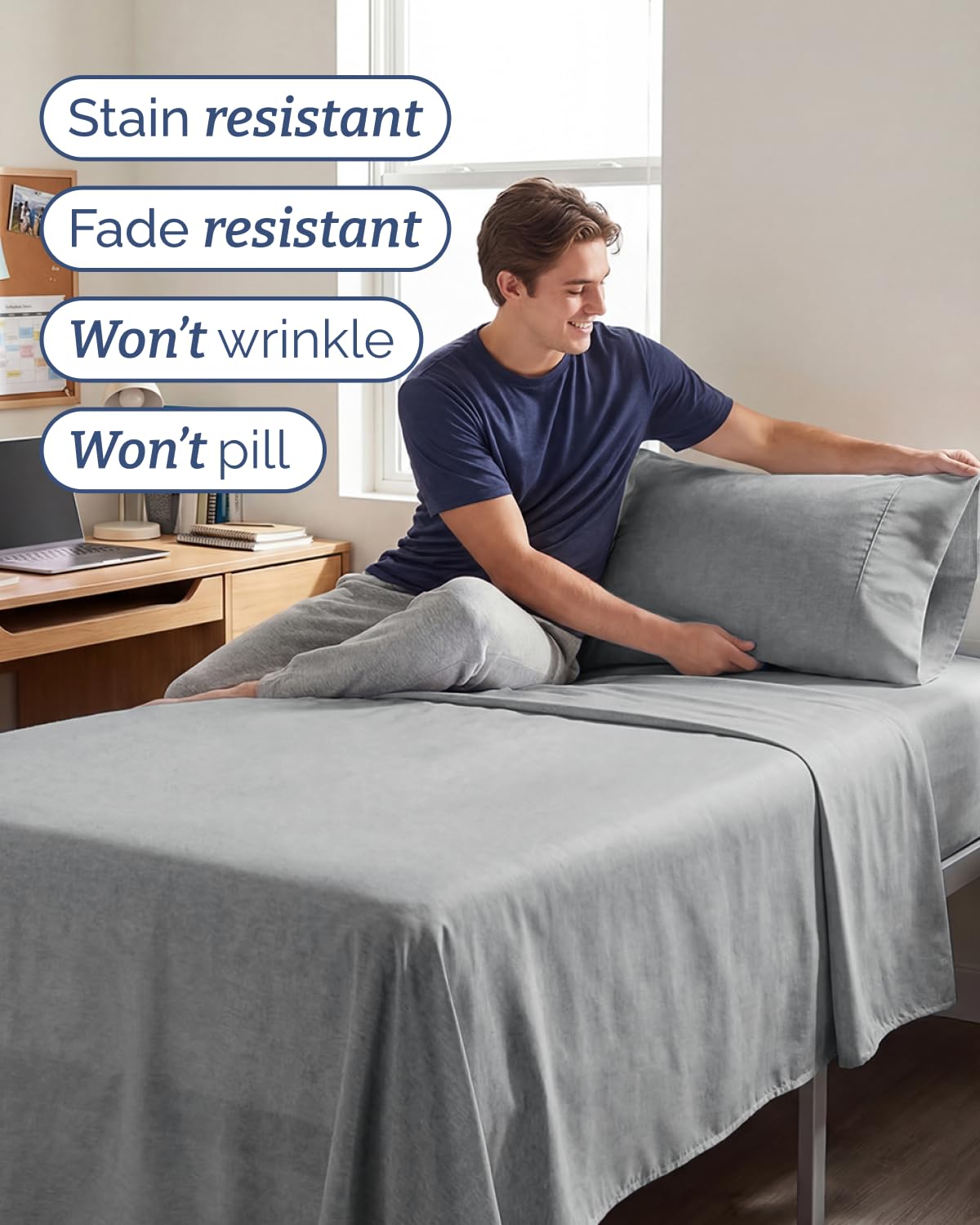 CGK Unlimited Twin XL 3 Piece Sheet Set Breathable Cooling Bed Sheets Hotel Luxury Bedding Deep Pockets Easy Fit Wrinkle Free Oeko-Tex Grey Heathered - View 5 of 8