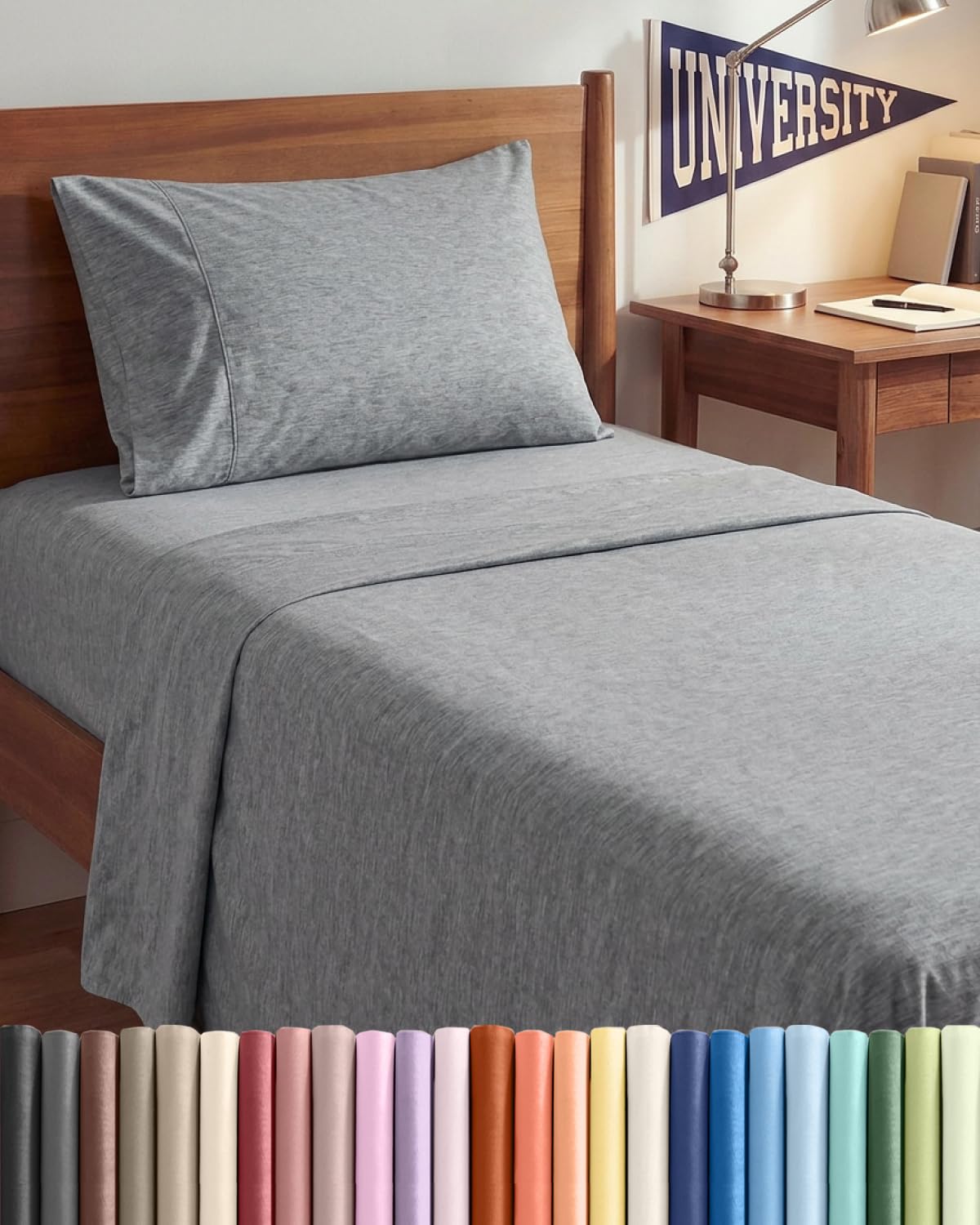 CGK Unlimited Twin XL 3 Piece Sheet Set Breathable Cooling Bed Sheets Hotel Luxury Bedding Deep Pockets Easy Fit Wrinkle Free Oeko-Tex Grey Heathered