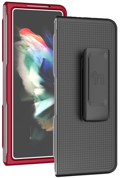 Nakedcellphone Galaxy Z Fold 3 5G Case with Clip & Holster - Slim Hard Cover & Stand Combo in Red | Nakedcellphone - View 4 of 11