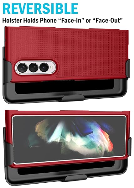 Nakedcellphone Galaxy Z Fold 3 5G Case with Clip & Holster - Slim Hard Cover & Stand Combo in Red | Nakedcellphone - View 5 of 11