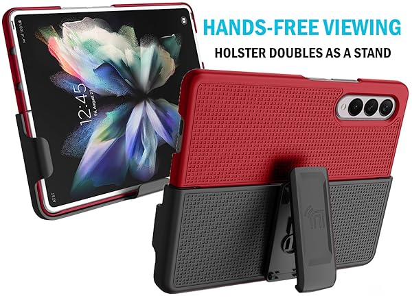 Nakedcellphone Galaxy Z Fold 3 5G Case with Clip & Holster - Slim Hard Cover & Stand Combo in Red | Nakedcellphone - View 6 of 11