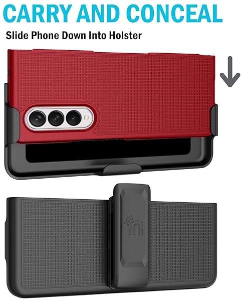 Nakedcellphone Galaxy Z Fold 3 5G Case with Clip & Holster - Slim Hard Cover & Stand Combo in Red | Nakedcellphone - View 7 of 11