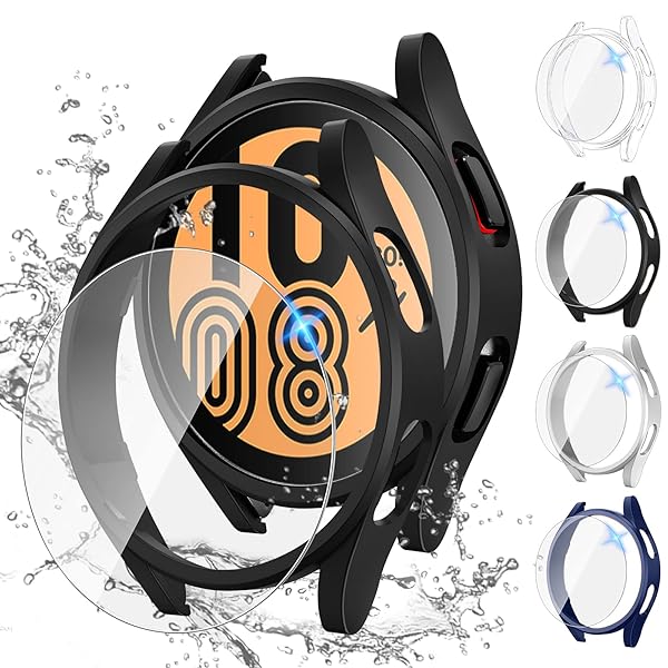 Tensea Tensea 4 Pack Screen Protector Case for Samsung Galaxy Watch FE 2024 2025 2022 2024 2021 40mm Hard PC Bumper and Anti Fog Tempered Glass Film