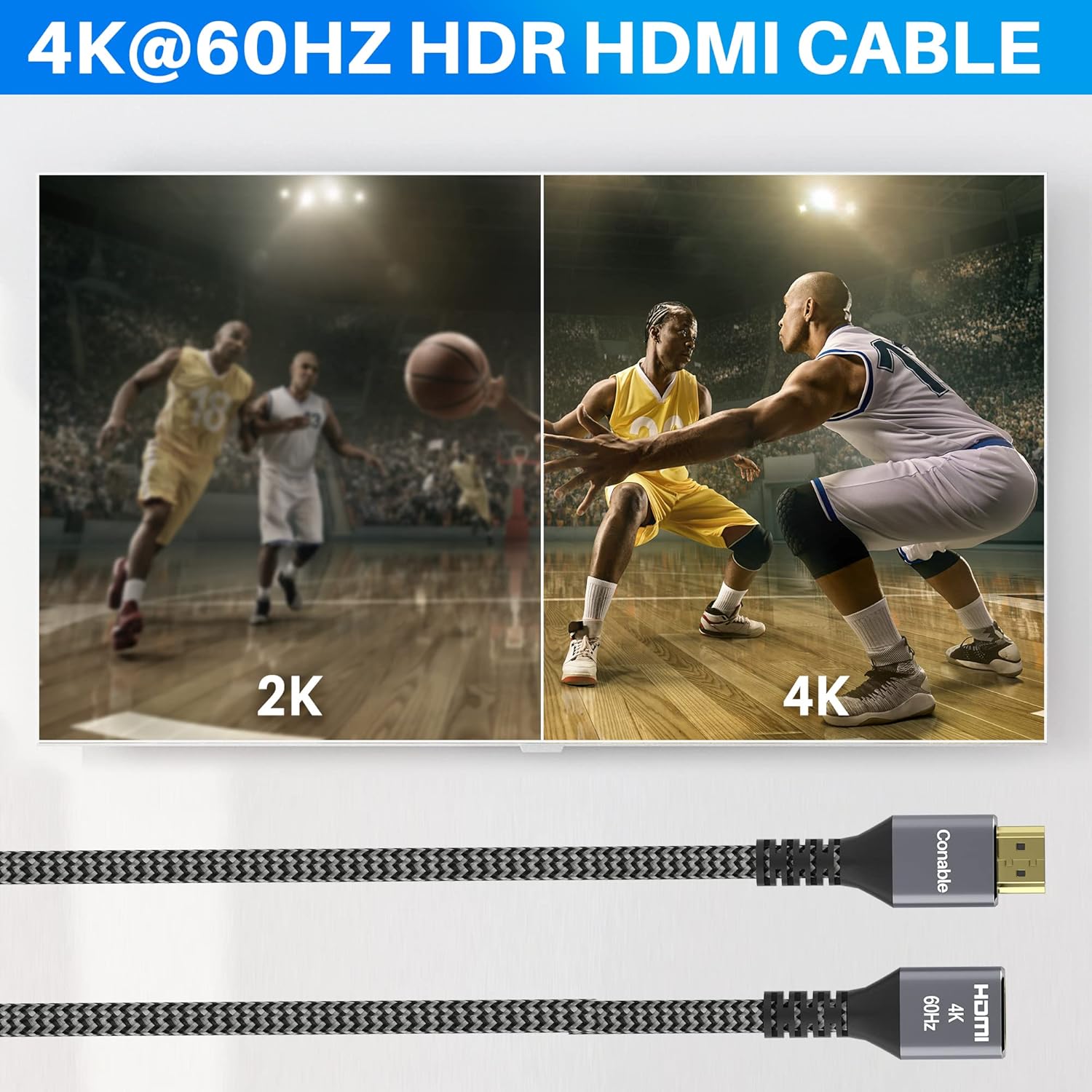 Conable 4K HDMI Extension Cable 20 Feet Braided Male to Female Cord Pure Copper 3D 4K 60Hz 2160p 1080p HDR HDCP 2.2 with Accessories - View 4 of 6