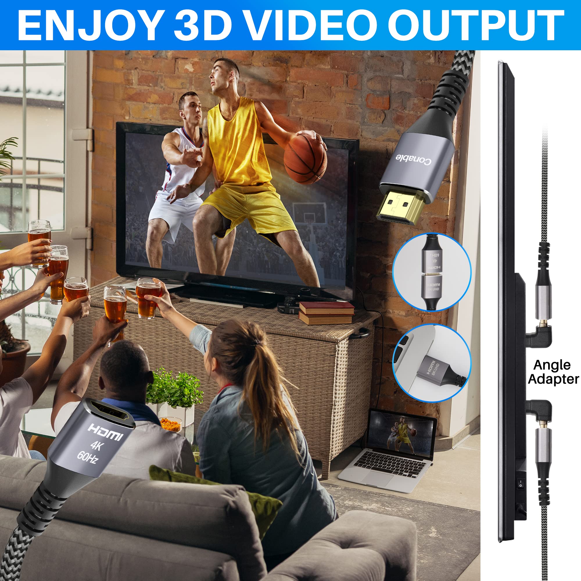 Conable 4K HDMI Extension Cable 50 Feet Braided Male to Female Cord Pure Copper 3D 4K 60Hz 2160p 1080p HDR HDCP 2.2 with Accessories - View 3 of 6