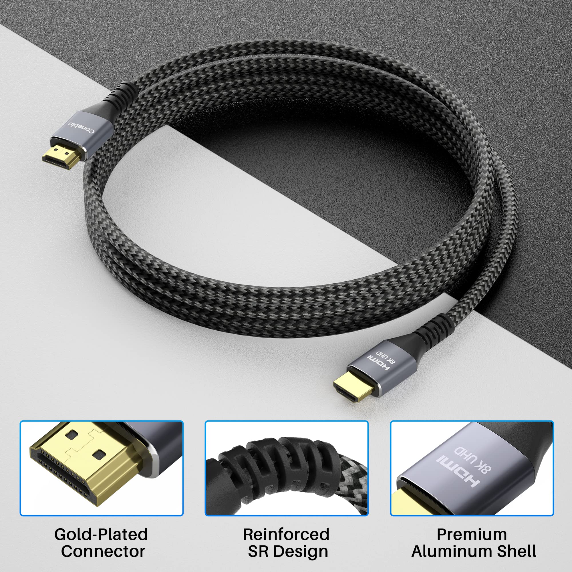 Conable 8K Ultra High Speed HDMI Cable 16.5FT Real Certified Braided Cord Supports 8K 60Hz 4K 120Hz for Laptop Monitor PS5 Xbox UHD TV - View 2 of 7
