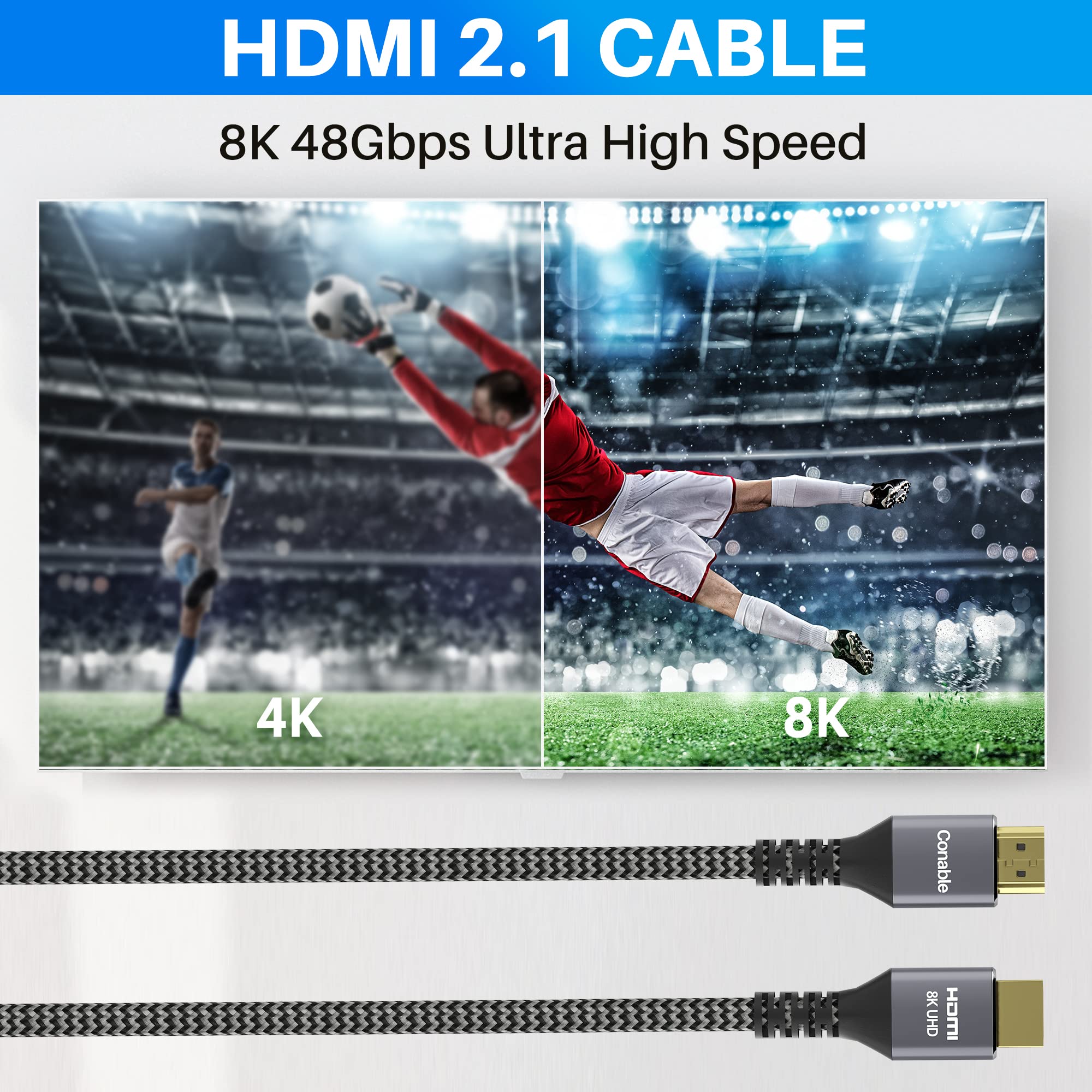 Conable 8K Ultra High Speed HDMI Cable 16.5FT Real Certified Braided Cord Supports 8K 60Hz 4K 120Hz for Laptop Monitor PS5 Xbox UHD TV - View 4 of 7
