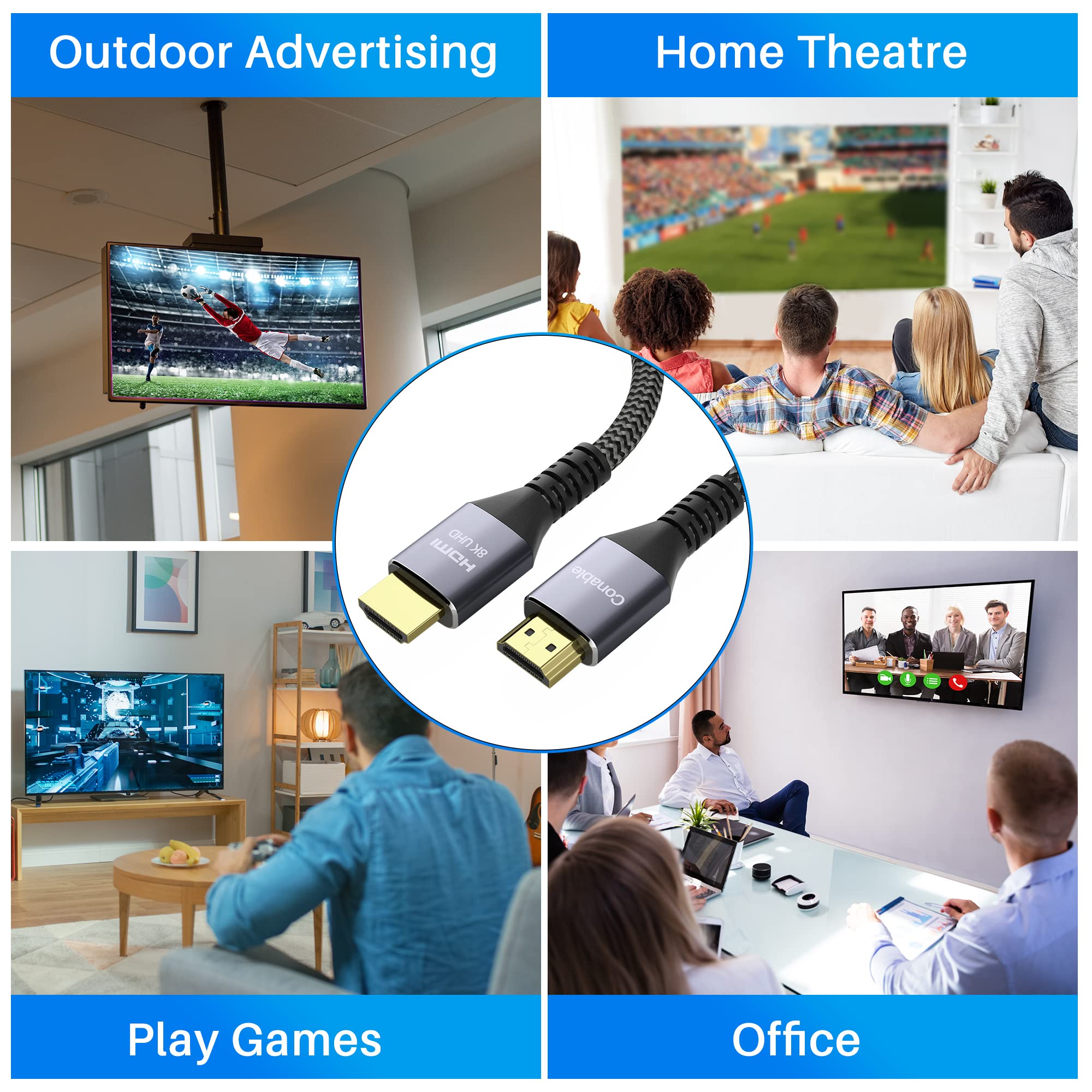 Conable 8K Ultra High Speed HDMI Cable 16.5FT Real Certified Braided Cord Supports 8K 60Hz 4K 120Hz for Laptop Monitor PS5 Xbox UHD TV - View 5 of 7