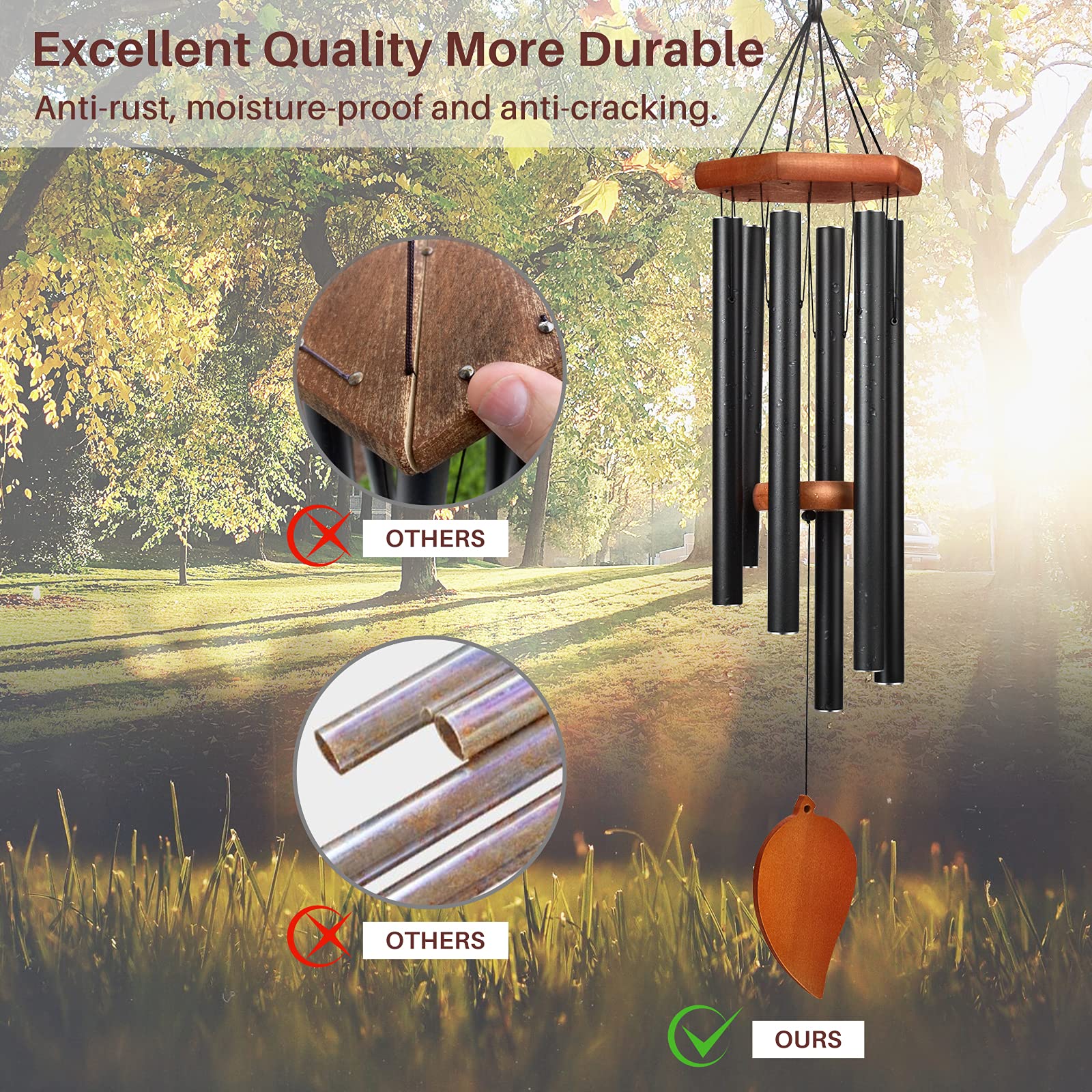 TESECU TESECU 38 Inch Sympathy Wind Chimes Deep Tone Memorial for Loss of Loved One Large Outdoor Garden Decor with 6 Thick Tubes and Hook - View 5 of 7