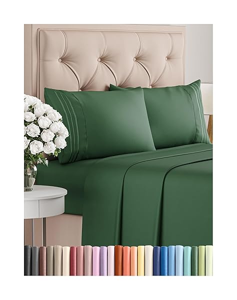 CGK Unlimited Full Size 4 Piece Cooling Sheet Set Soft Breathable Hotel Luxury Bedding Deep Pockets Easy Fit Wrinkle Free Emerald Green