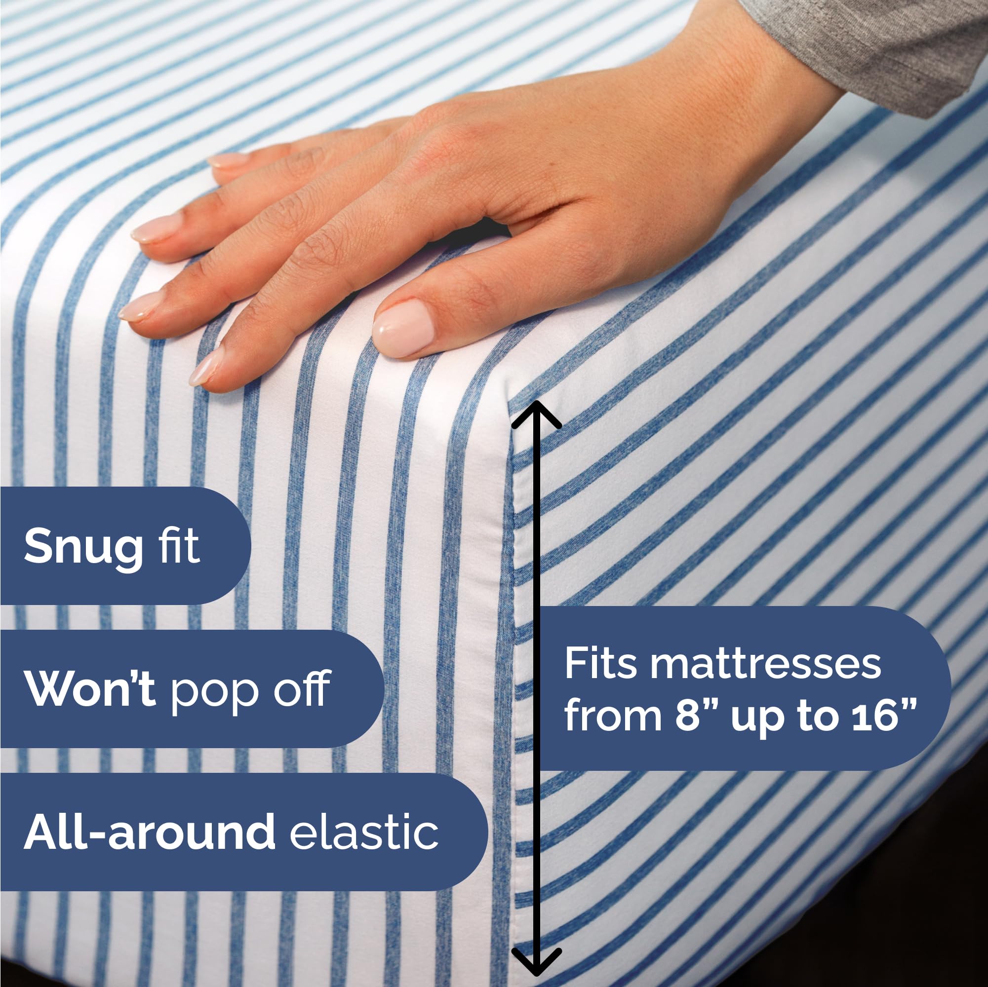 CGK Unlimited Twin Size 3 Piece Sheet Set Comfy Cooling Bed Sheets Hotel Luxury Bedding Deep Pockets Soft Wrinkle Free Oeko-Tex Blue Stripes - View 3 of 7