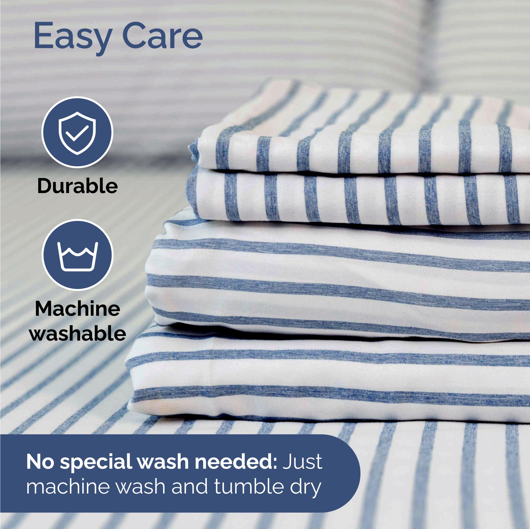 CGK Unlimited Twin Size 3 Piece Sheet Set Comfy Cooling Bed Sheets Hotel Luxury Bedding Deep Pockets Soft Wrinkle Free Oeko-Tex Blue Stripes - View 6 of 7