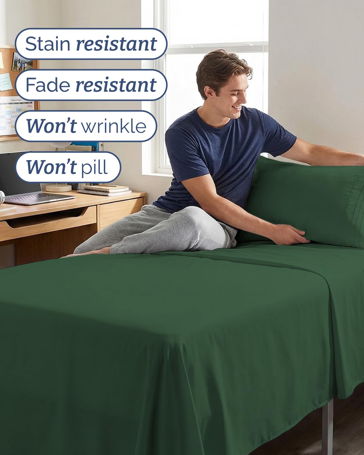 CGK Unlimited Twin XL 3 Piece Sheet Set Comfy Cooling Bed Sheets Hotel Luxury Bedding Deep Pockets Soft Wrinkle Free Oeko-Tex Emerald Green - View 5 of 8