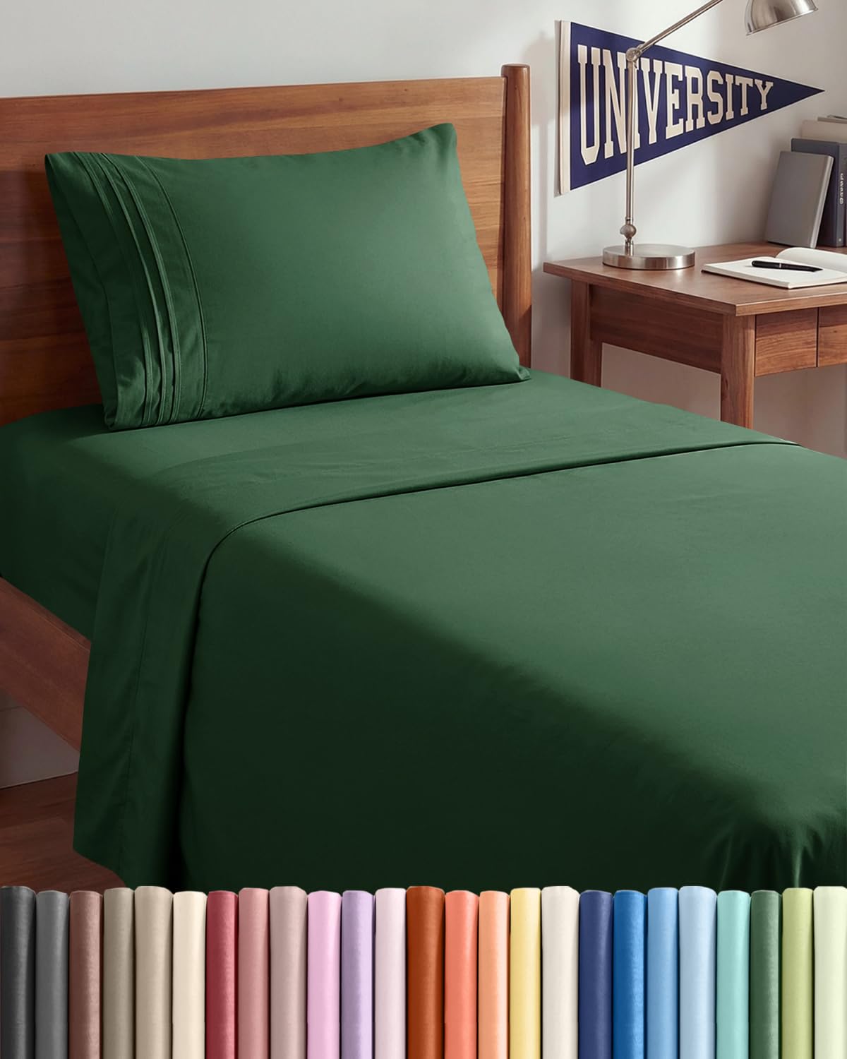 CGK Unlimited Twin XL 3 Piece Sheet Set Comfy Cooling Bed Sheets Hotel Luxury Bedding Deep Pockets Soft Wrinkle Free Oeko-Tex Emerald Green