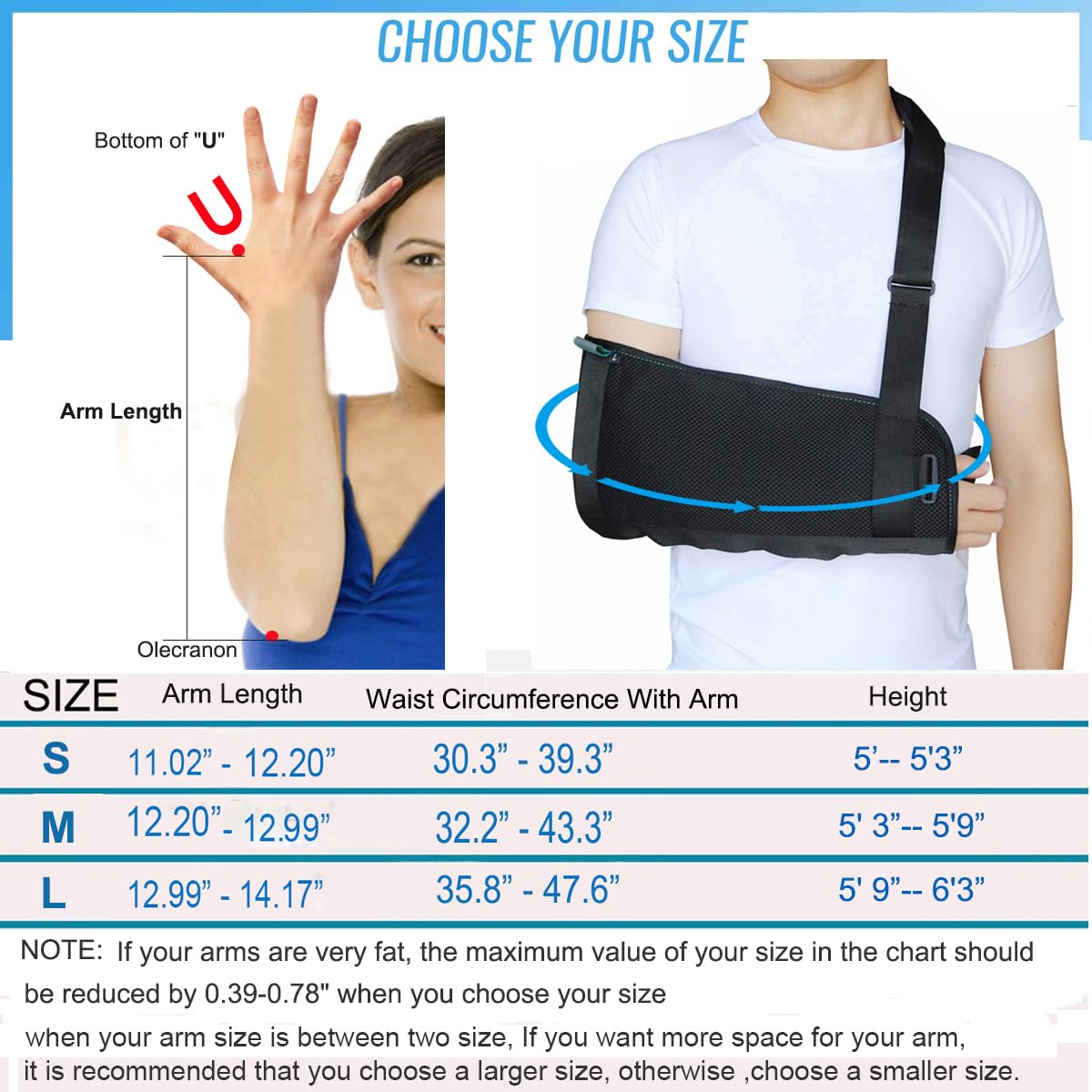 TODDOBRA TODDOBRA Arm Sling Shoulder Immobilizer Lightweight Support for Shoulder Elbow Wrist Injury Men Women Size M Left Right Arm - View 7 of 7