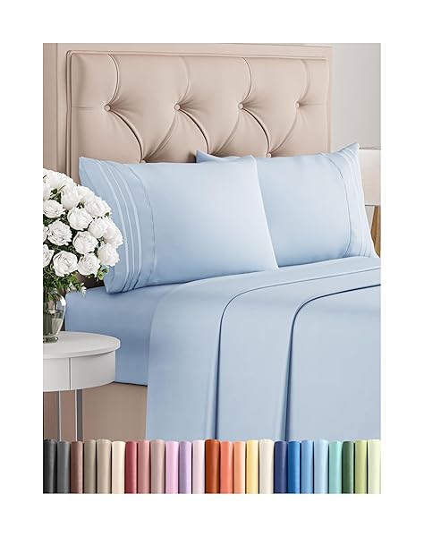 CGK Unlimited Queen Size 4 Piece Sheet Set Comfy Breathable Cooling Bed Sheets Hotel Luxury Bedding Deep Pockets Easy Fit Super Soft Wrinkle Free Sky Blue