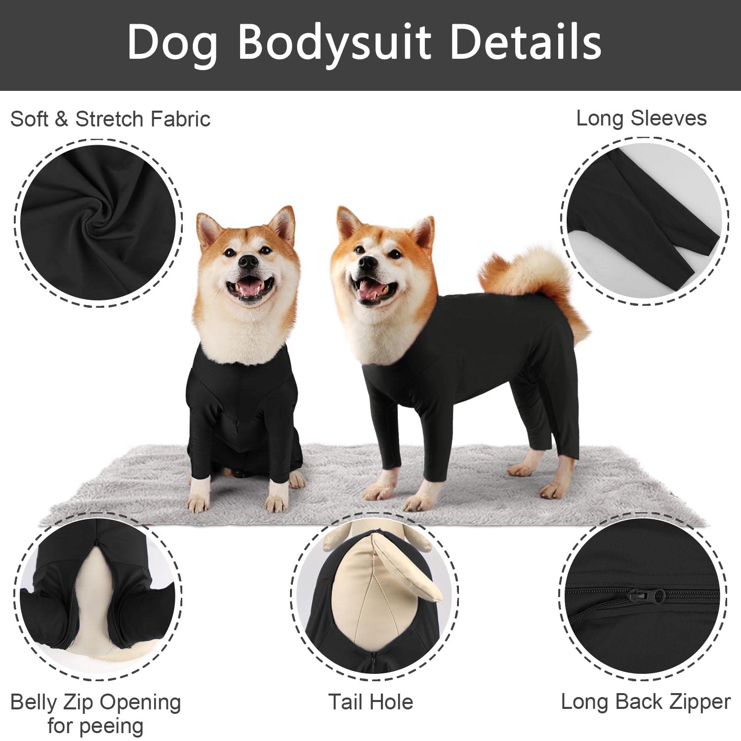 Due Felice Due Felice Dog Onesie Shedding Suit Full Coverage Surgical Recovery Bodysuit for Dogs Black Anxiety Calming Shirt Alternative to Cone Collar - View 3 of 5