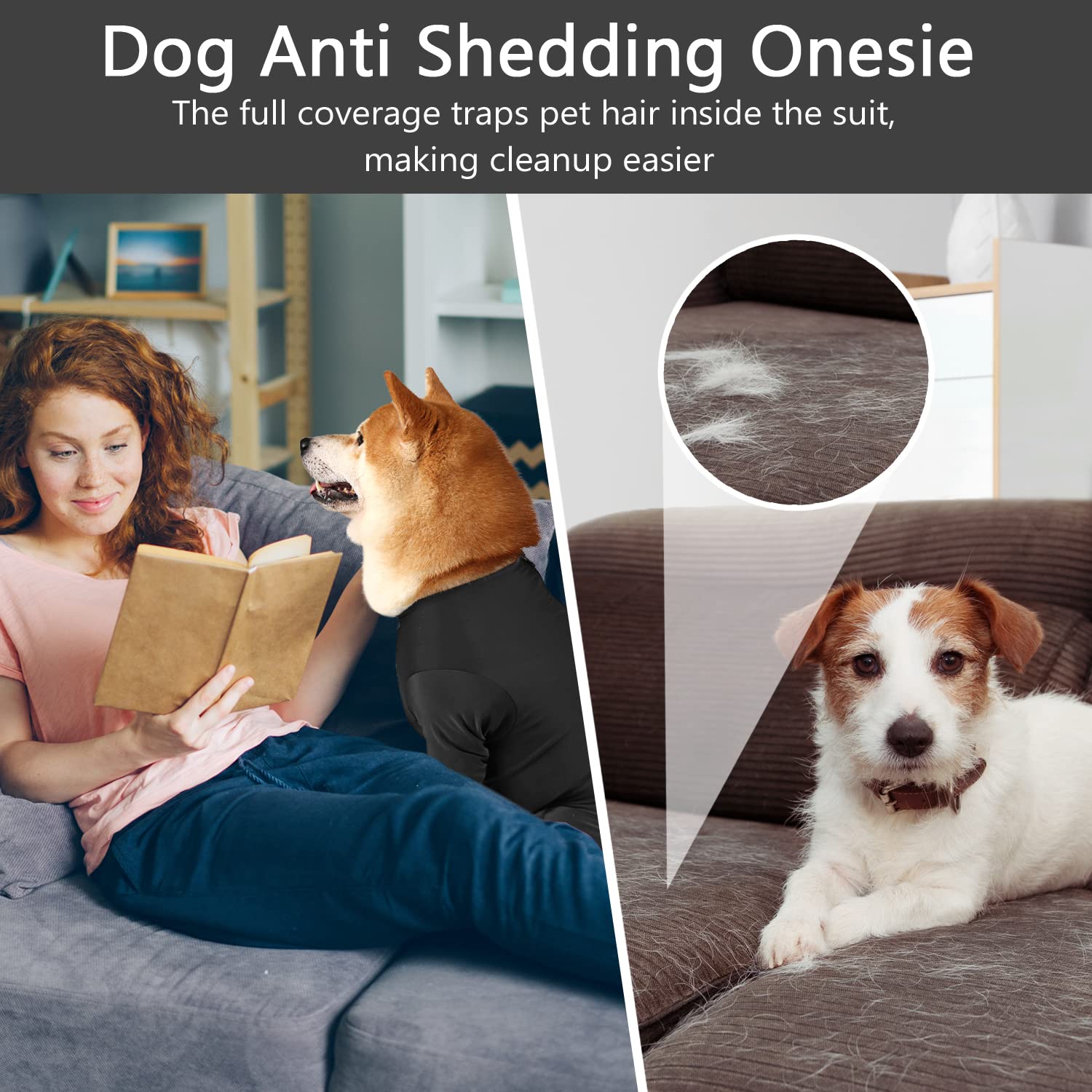 Due Felice Due Felice Dog Onesie Shedding Suit Full Coverage Surgical Recovery Bodysuit for Dogs Black Anxiety Calming Shirt Alternative to Cone Collar - View 5 of 5