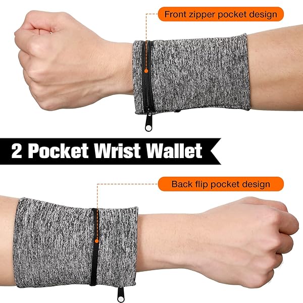 Honoson Honoson 5 Pcs Wrist Wallet for Men and Women Zipper Pouch with 2 Pockets for Running Walking Hiking Jogging Travel - View 4 of 7