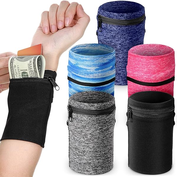 Honoson Honoson 5 Pcs Wrist Wallet for Men and Women Zipper Pouch with 2 Pockets for Running Walking Hiking Jogging Travel