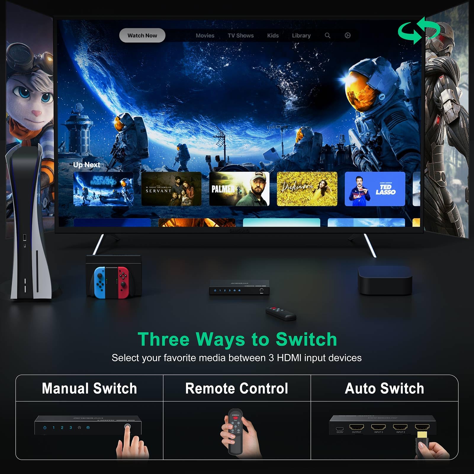 AVIDGRAM AVIDGRAM 4K HDMI Switch 3 Port Selector with IR Remote - Compatible with Xbox, PS5, HDR10, 18Gbps - View 5 of 7