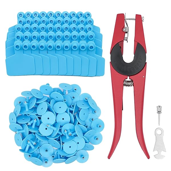LIUCOGXI Blank 100 Sets Cattle Ear Tag Kits with Applicator for Livestock Pig Cow Dog Blue